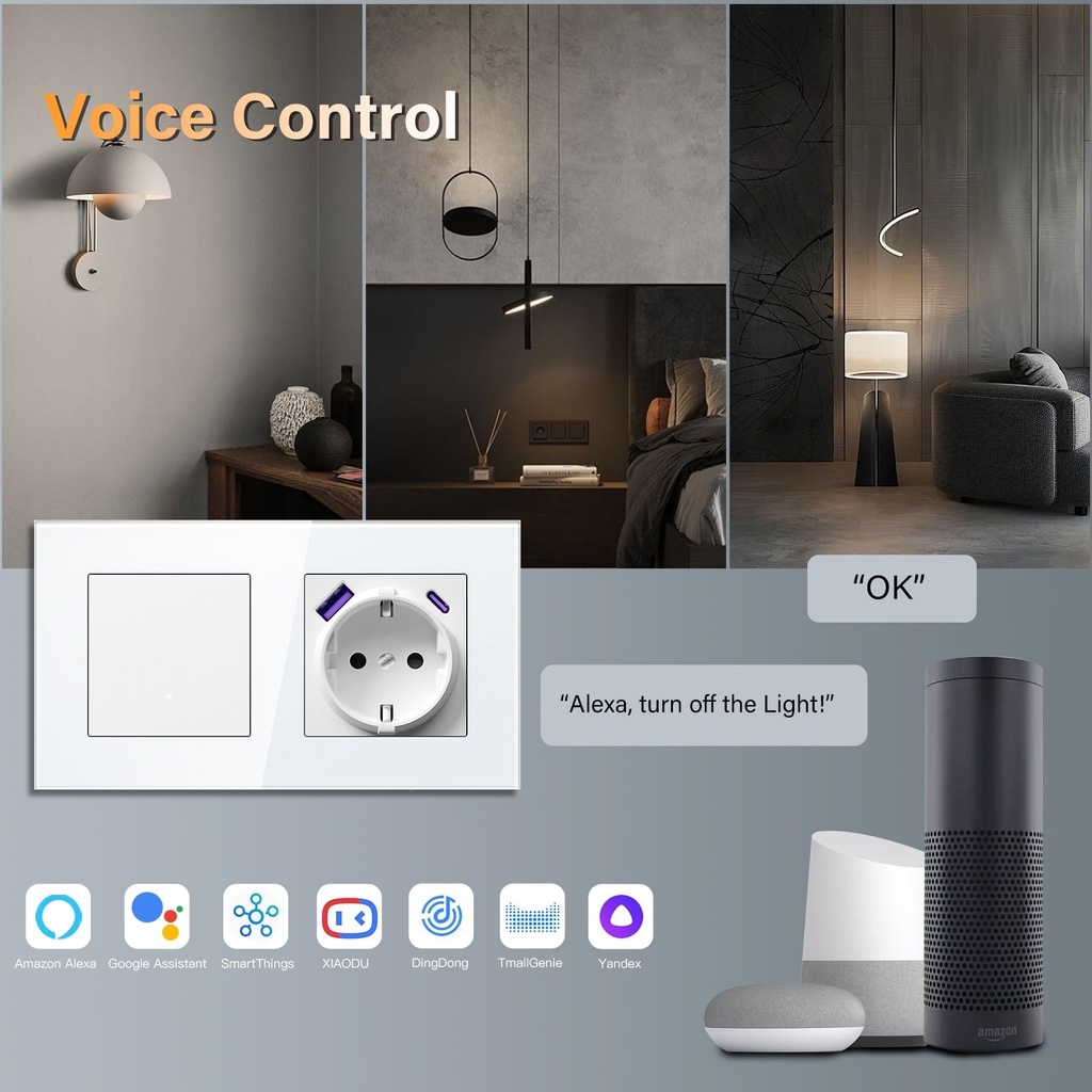 BSEED Echo Wifi-s okos kapcsoló EU konnektorral és 20W USB-C porttal, 157 mm 8