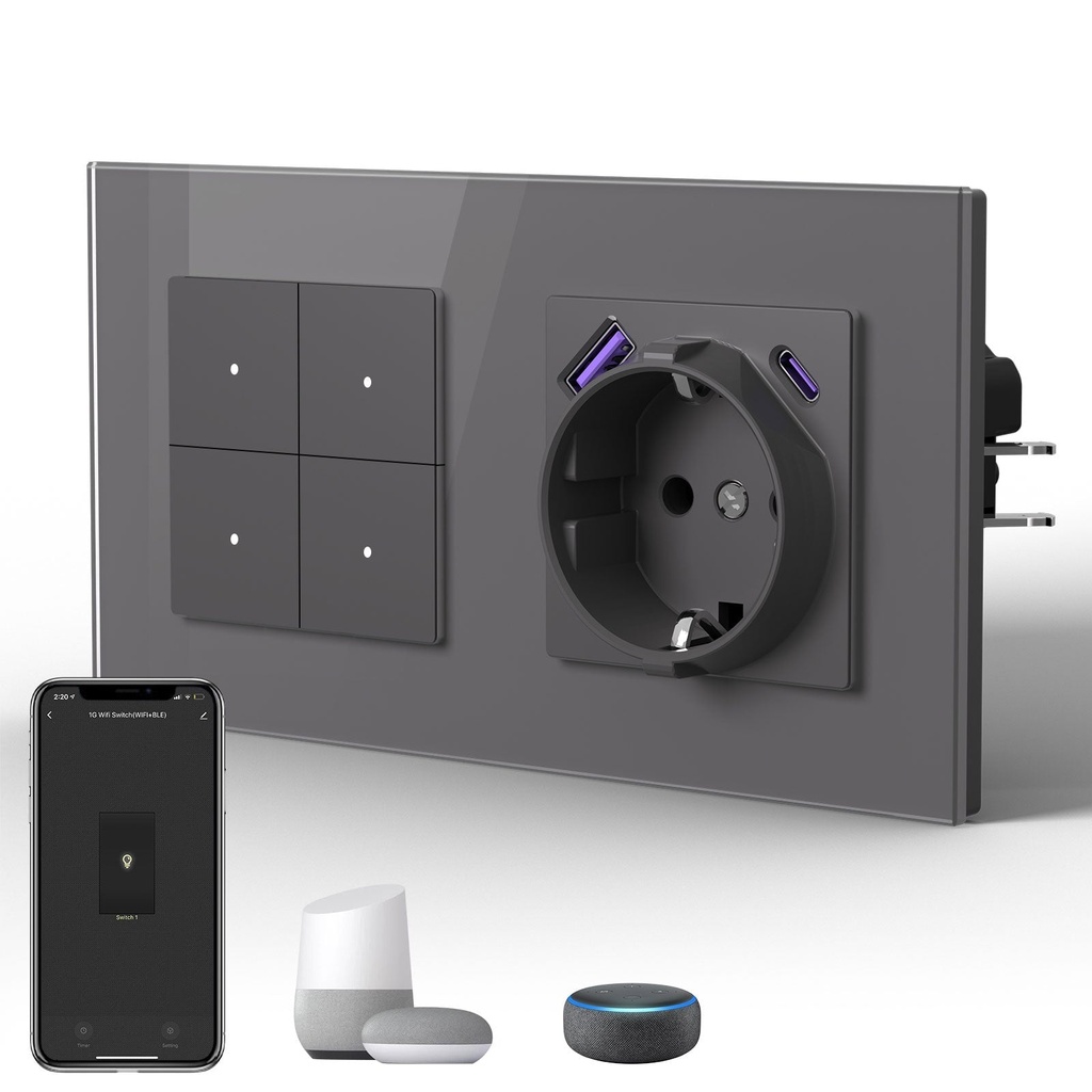 BSEED Echo Wifi-s okos kapcsoló EU konnektorral és 20W USB-C porttal, 157 mm 9