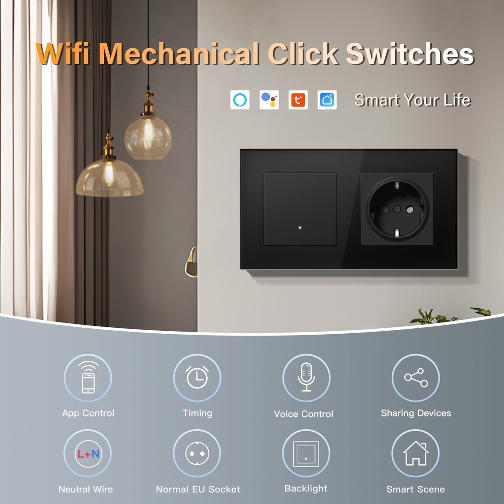 BSEED Echo Wifi-s okos villanykapcsoló EU konnektorral, 157 mm 1