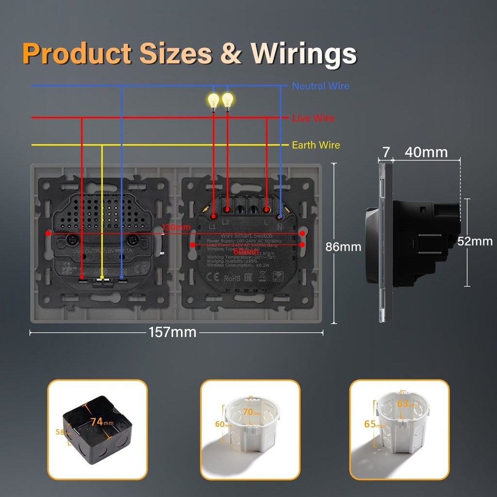 BSEED Echo Wifi-s okos kapcsoló Wifi-s EU konnektorral, fogyasztásméréssel, 20W USB-C, 157 mm 8