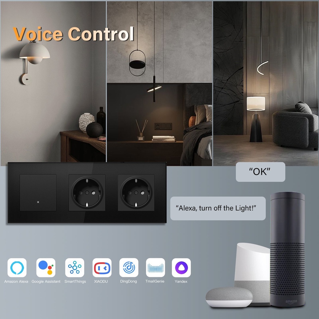 BSEED Echo Wifi-s okos villanykapcsoló dupla EU konnektorral, üveg előlap 2