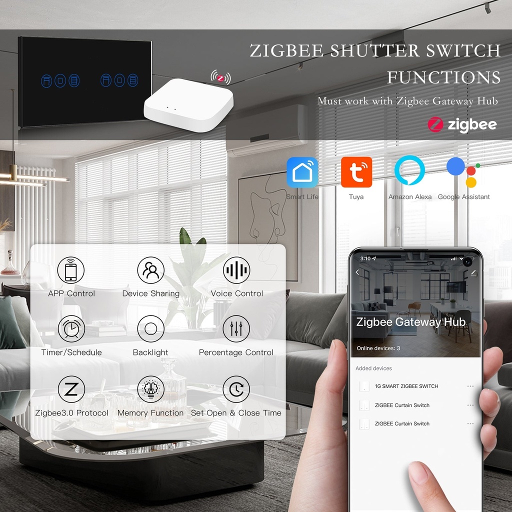 BSEED Zigbee érintős redőnykapcsoló EU konnektorral, üveg előlap, 157 mm 1
