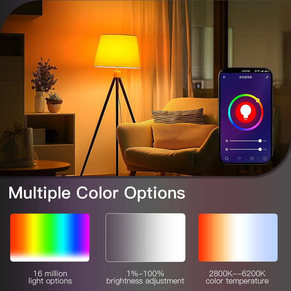 Wifi-s okos LED izzó, 9W, szabályozható fényerő, RGB + hideg/meleg fehér 3