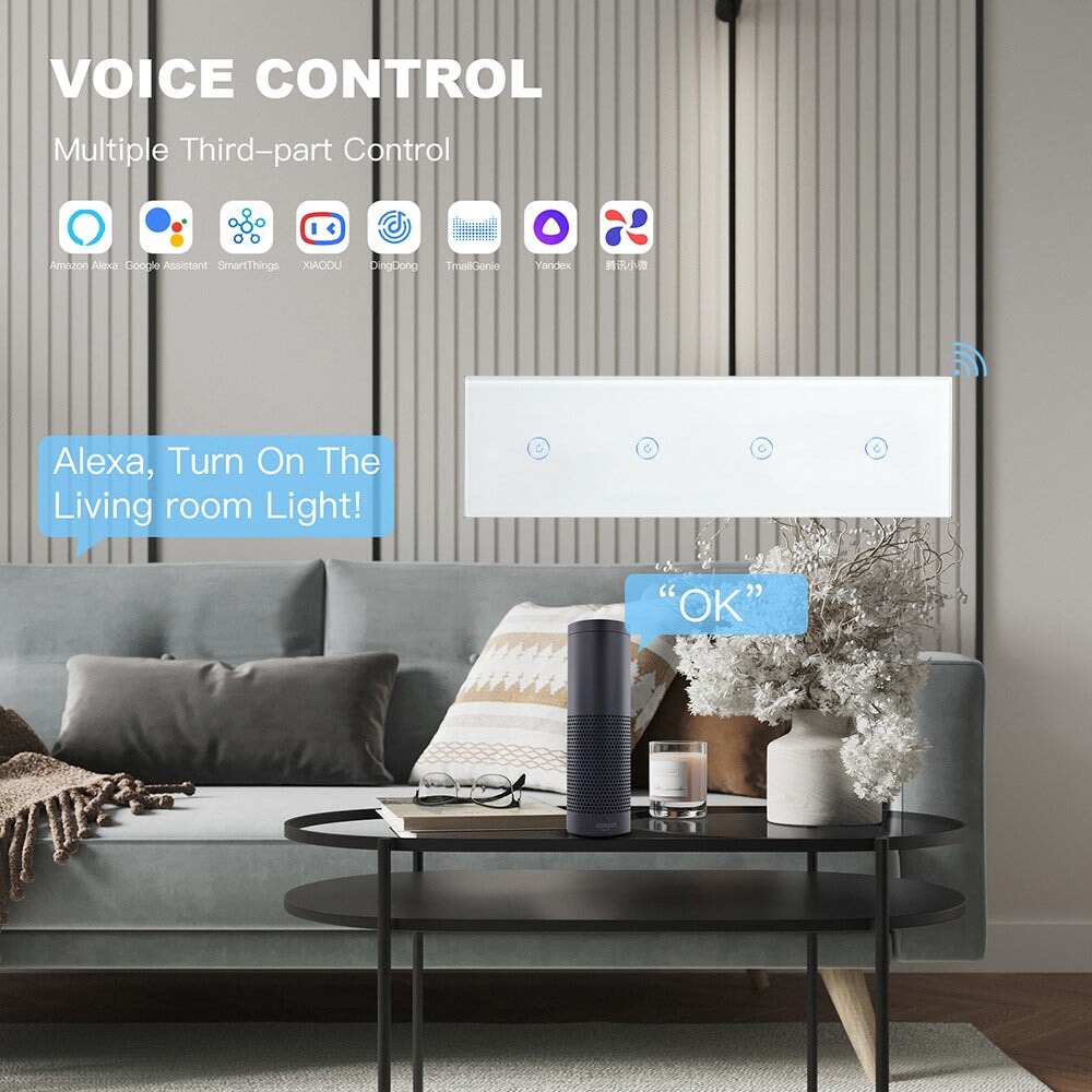 BSEED M sorozatú Wifi-s négyes érintős villanykapcsoló, 299 mm-es üveg panel 2
