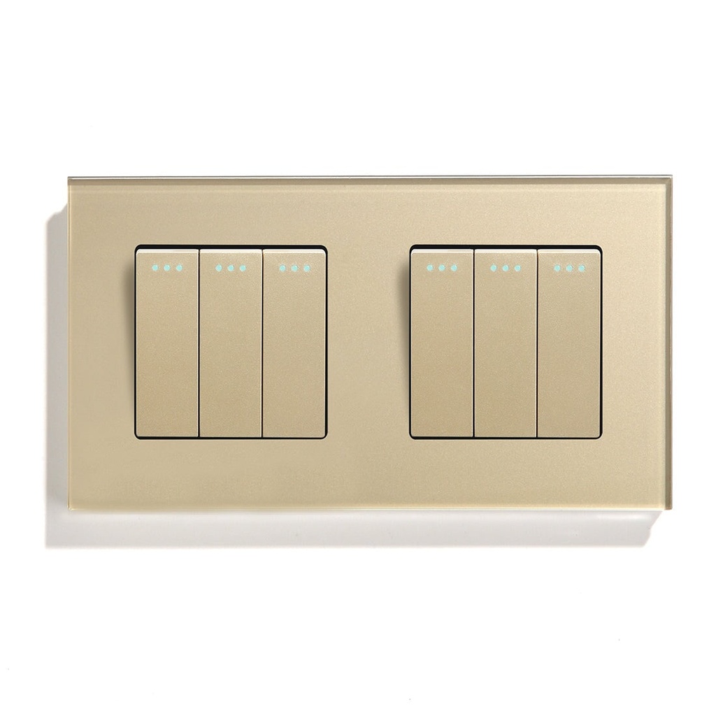 BSEED mechanikus nyomógombos villanykapcsoló, egyutas, dupla 157 mm-es üveg panel 9
