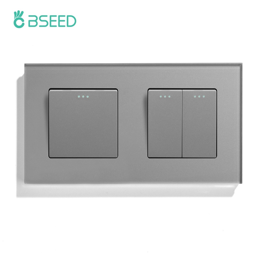 BSEED mechanikus nyomógombos villanykapcsoló, egyutas, dupla 157 mm-es üveg panel 10