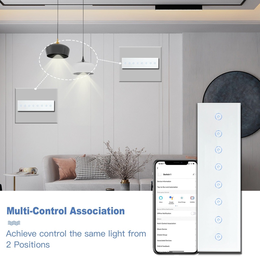 BSEED M sorozatú Wifi-s négyes érintős villanykapcsoló, 299 mm-es üveg panel 4