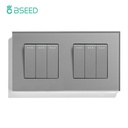 BSEED mechanikus nyomógombos villanykapcsoló, egyutas, dupla 157 mm-es üveg panel 12