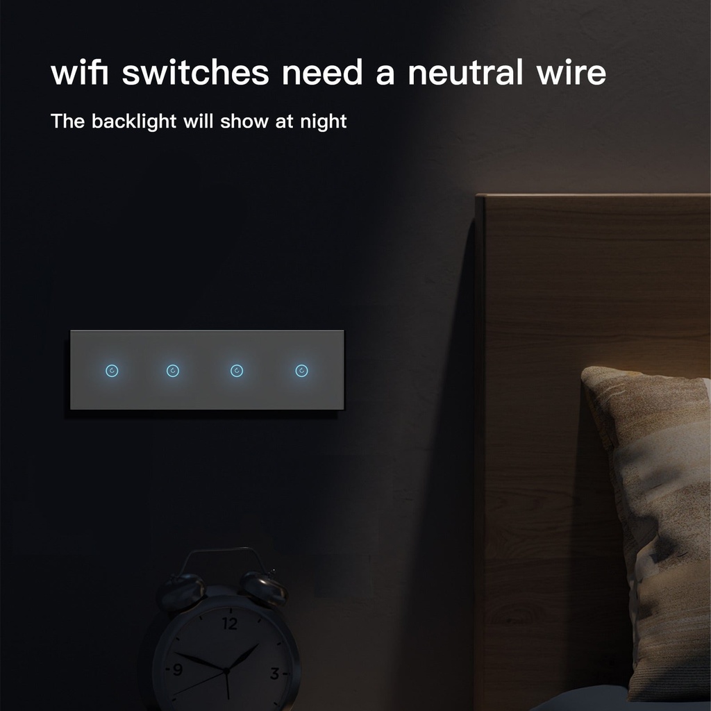 BSEED M sorozatú Wifi-s négyes érintős villanykapcsoló, 299 mm-es üveg panel 6