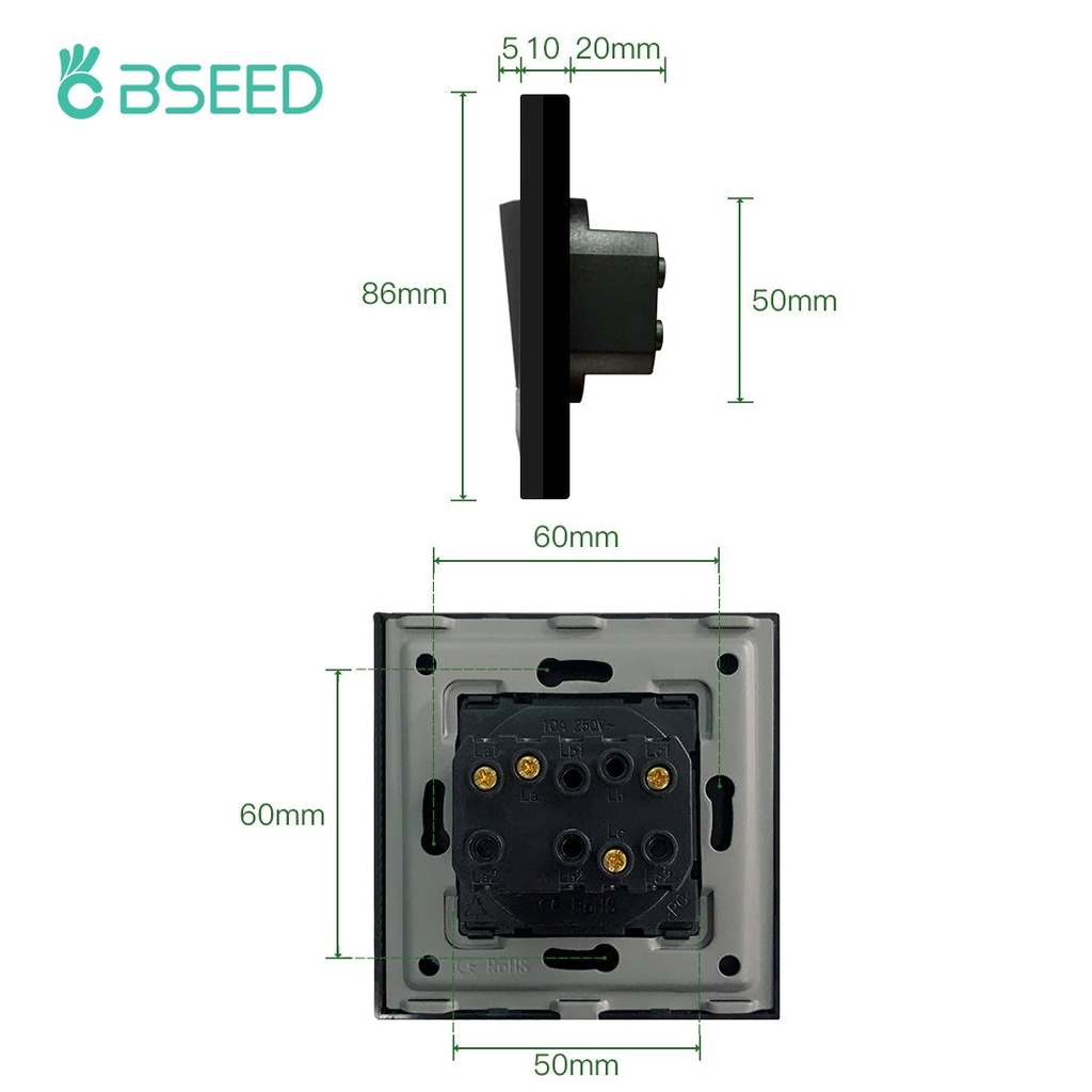 BSEED mechanikus billenős villanykapcsoló, 1–3 kapcsolós, üveg előlap 6