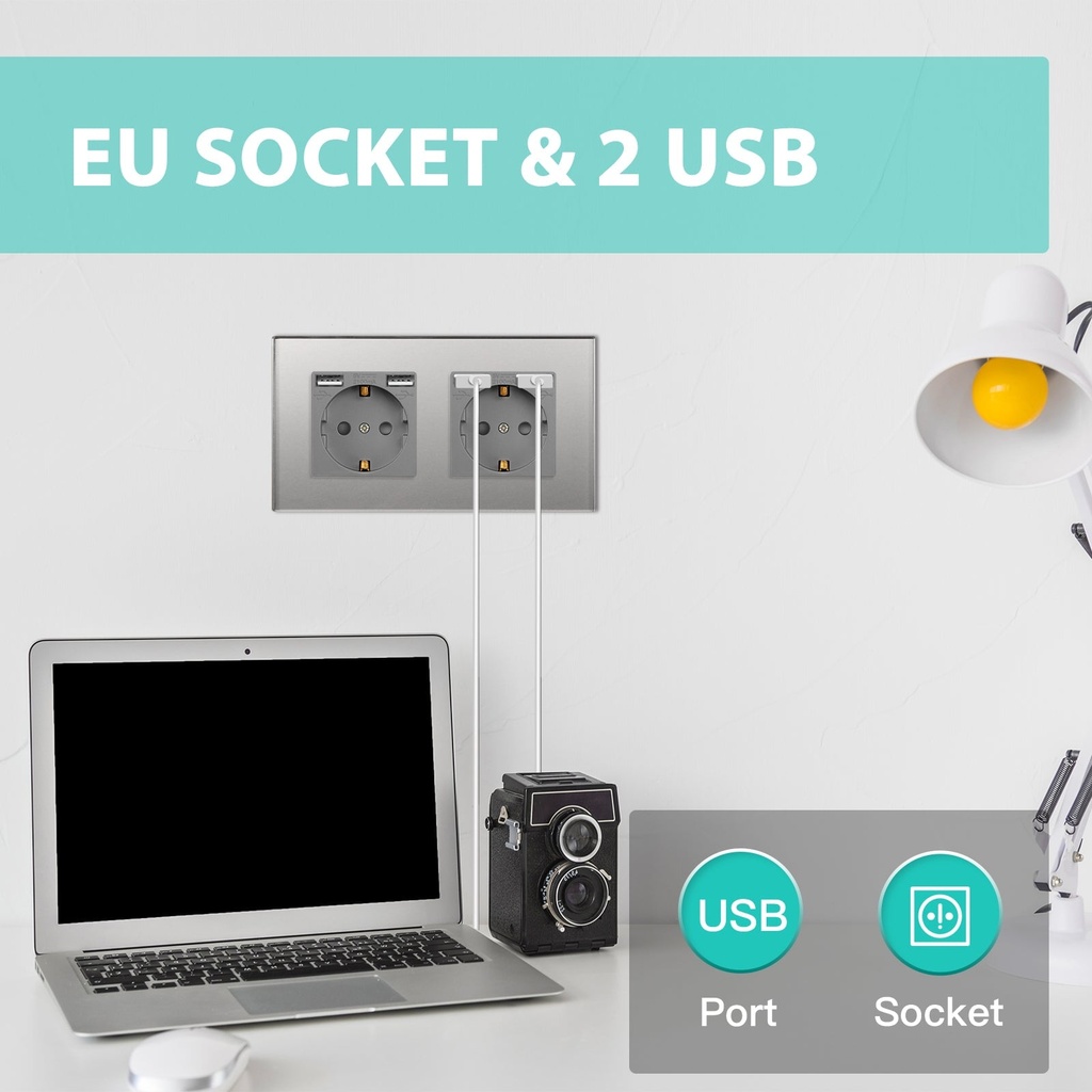 BSEED EU konnektor dupla USB töltővel (2,1A), üveg előlap 1