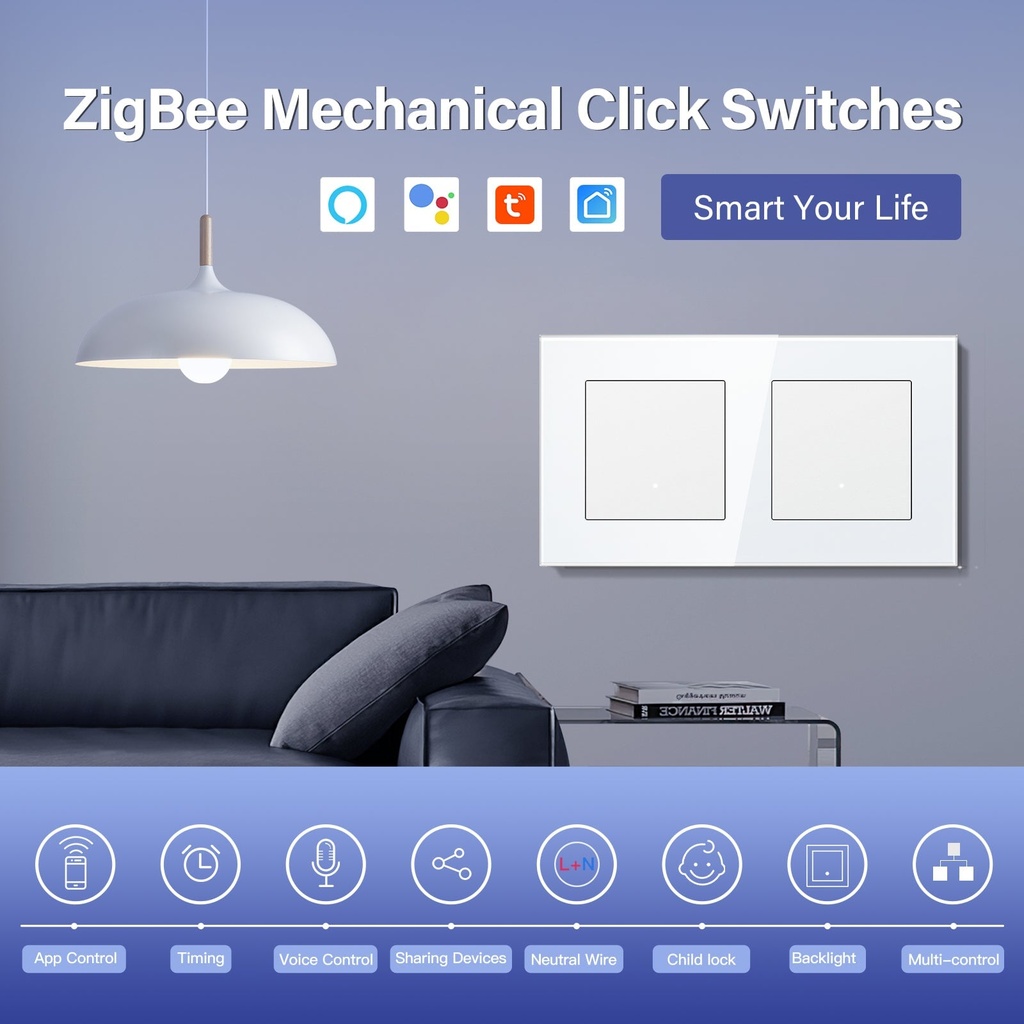 BSEED dupla Zigbee-s okos villanykapcsoló (nullvezetékes), átjáróval 2