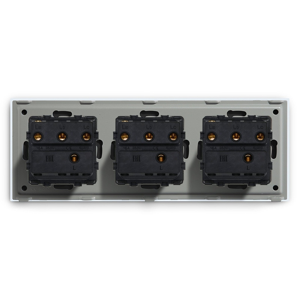 BSEED mechanikus nyomógombos villanykapcsoló, egyutas, hármas 228 mm-es üveg panel 5