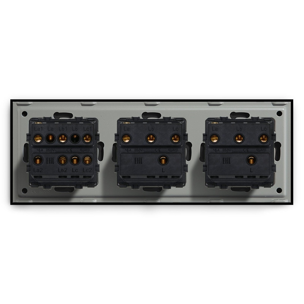 BSEED mechanikus nyomógombos villanykapcsoló, egyutas, hármas 228 mm-es üveg panel 6