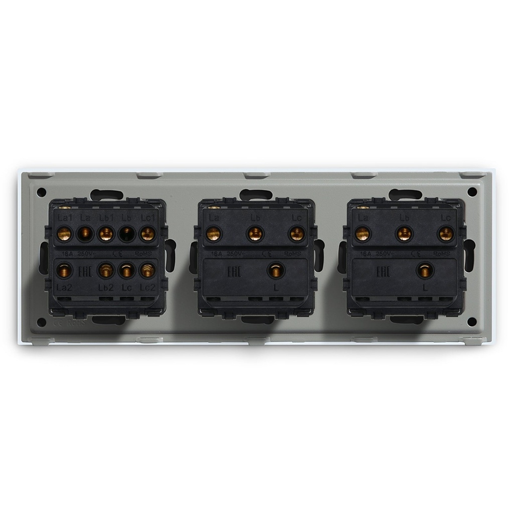 BSEED mechanikus nyomógombos villanykapcsoló, egyutas, hármas 228 mm-es üveg panel 7