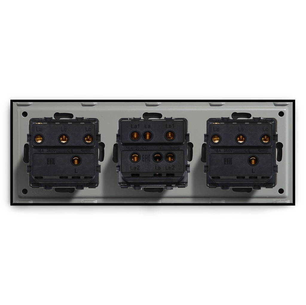BSEED mechanikus nyomógombos villanykapcsoló, egyutas, hármas 228 mm-es üveg panel 8