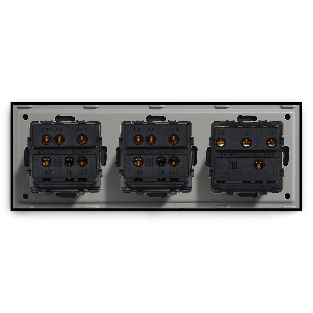 BSEED mechanikus nyomógombos villanykapcsoló, egyutas, hármas 228 mm-es üveg panel 9
