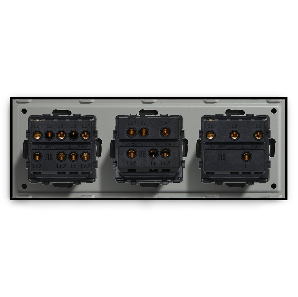 BSEED mechanikus nyomógombos villanykapcsoló, egyutas, hármas 228 mm-es üveg panel 10