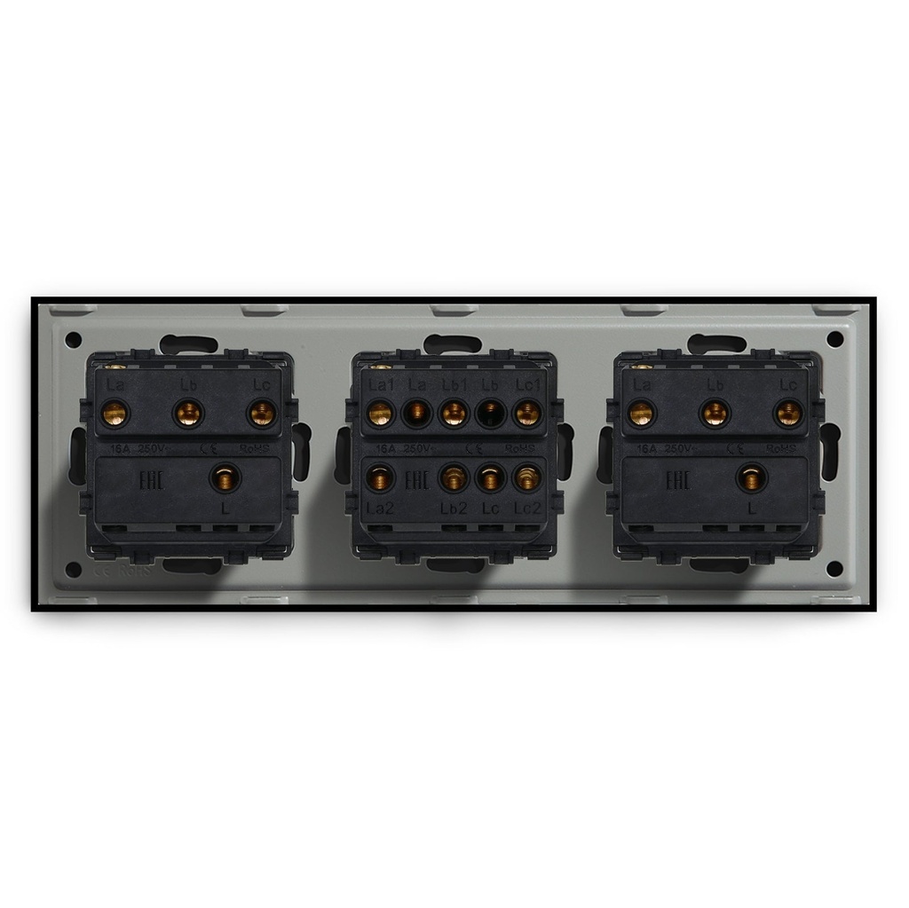 BSEED mechanikus nyomógombos villanykapcsoló, egyutas, hármas 228 mm-es üveg panel 11