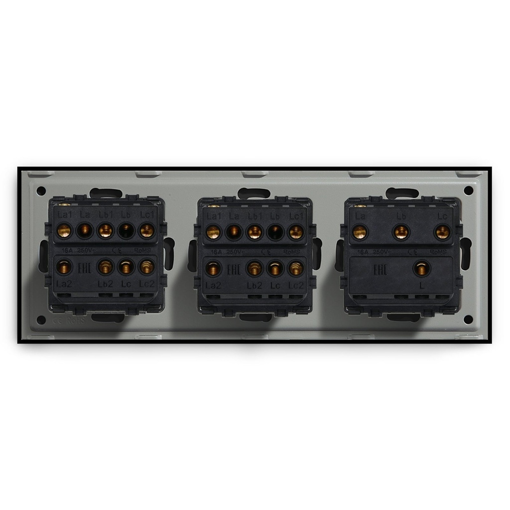 BSEED mechanikus nyomógombos villanykapcsoló, egyutas, hármas 228 mm-es üveg panel 13