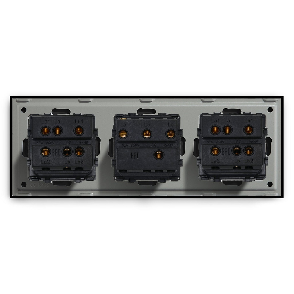 BSEED mechanikus nyomógombos villanykapcsoló, egyutas, hármas 228 mm-es üveg panel 14