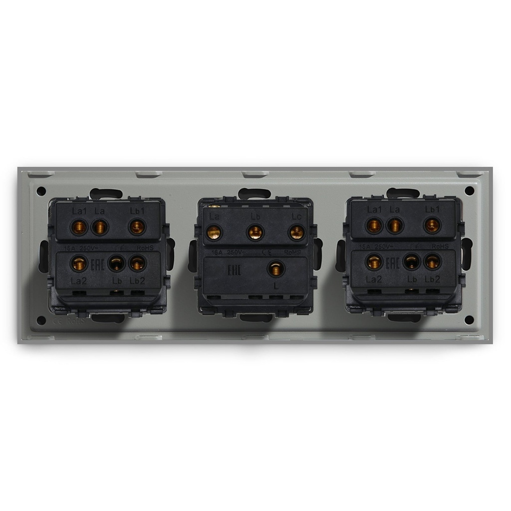 BSEED mechanikus nyomógombos villanykapcsoló, egyutas, hármas 228 mm-es üveg panel 15