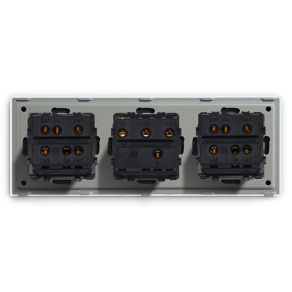 BSEED mechanikus nyomógombos villanykapcsoló, egyutas, hármas 228 mm-es üveg panel 16