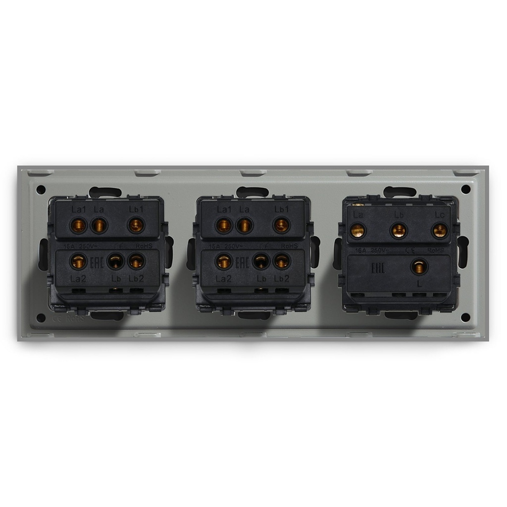 BSEED mechanikus nyomógombos villanykapcsoló, egyutas, hármas 228 mm-es üveg panel 17