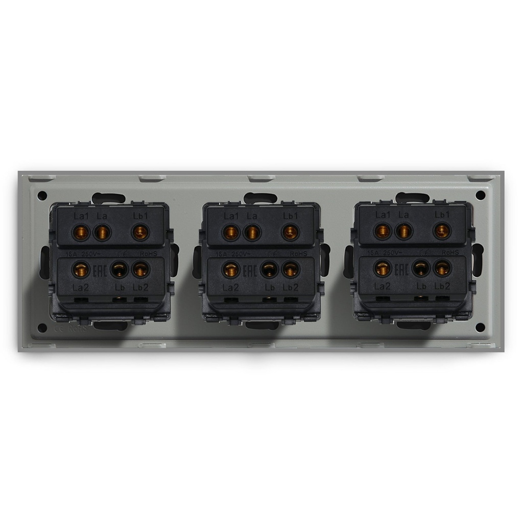 BSEED mechanikus nyomógombos villanykapcsoló, egyutas, hármas 228 mm-es üveg panel 18