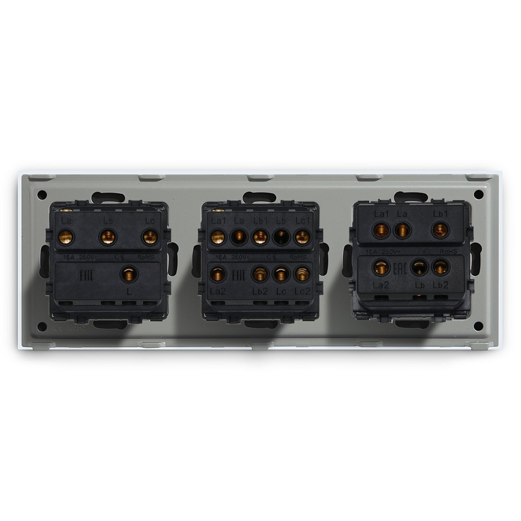 BSEED mechanikus nyomógombos villanykapcsoló, egyutas, hármas 228 mm-es üveg panel 20