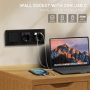 BSEED Echo villanykapcsoló dupla EU konnektorral és USB-C porttal, üveg előlap 3