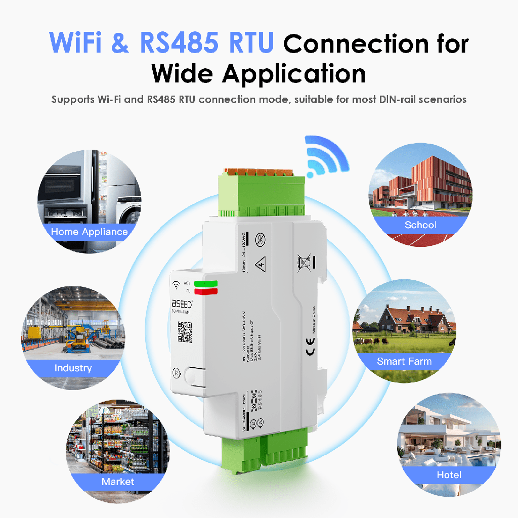 BSEED Wifi-s okos fogyasztásmérő, 3 fázisú, bontható áramváltókkal 3