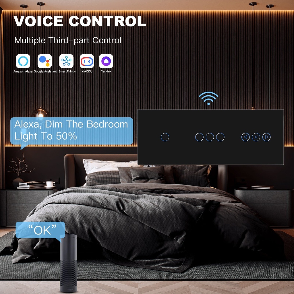BSEED dupla Wifi-s érintős villanykapcsoló Wifi-s fényerő-szabályzóval, 228 mm 2