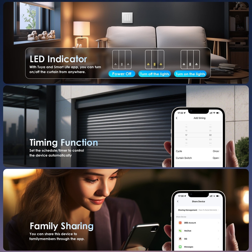 BSEED Echo Wifi-s okos redőnykapcsoló, Tuya, Alexa, Google 1