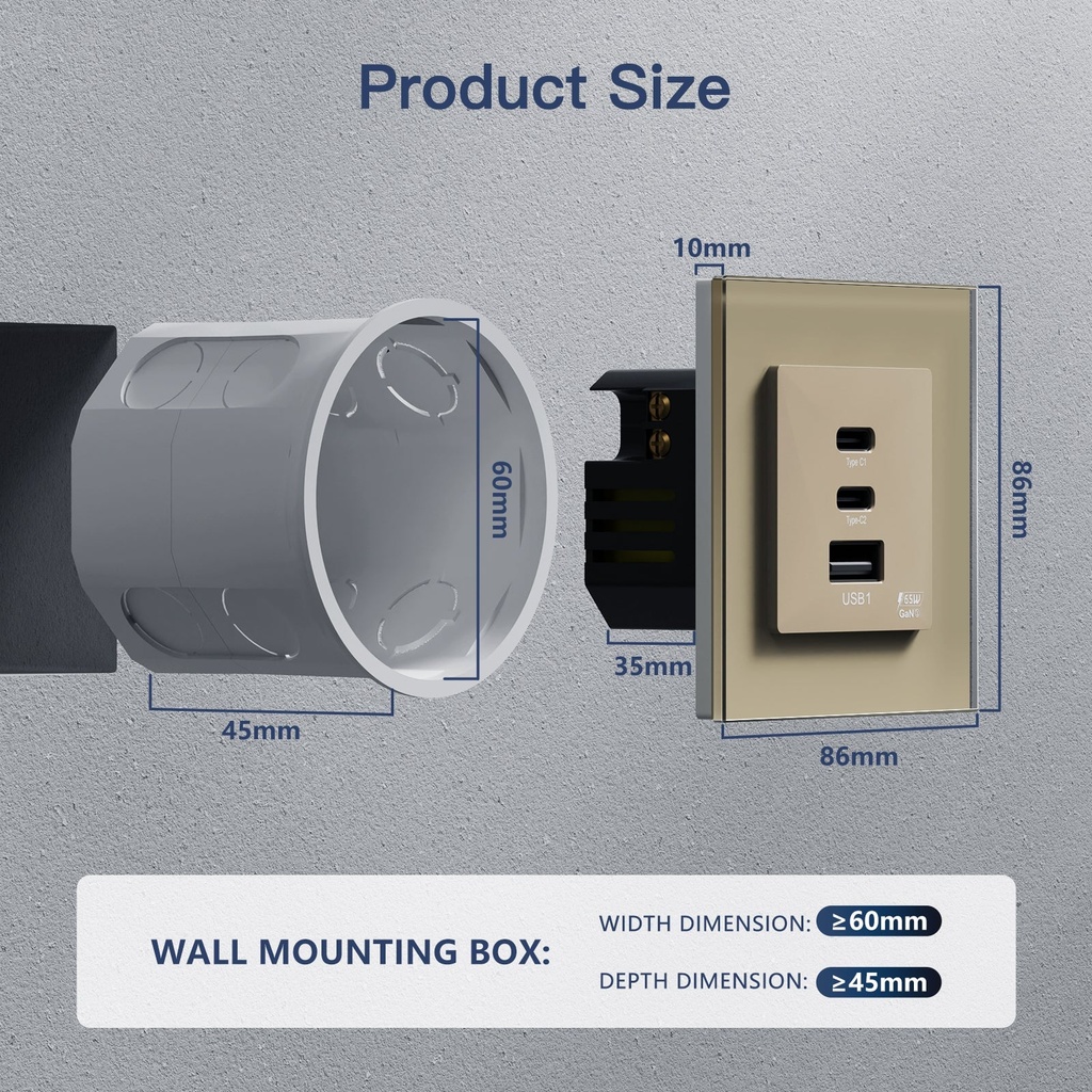 BSEED 65W-os USB-C gyorstöltő fali aljzat, PD3.0, üveg előlap 1