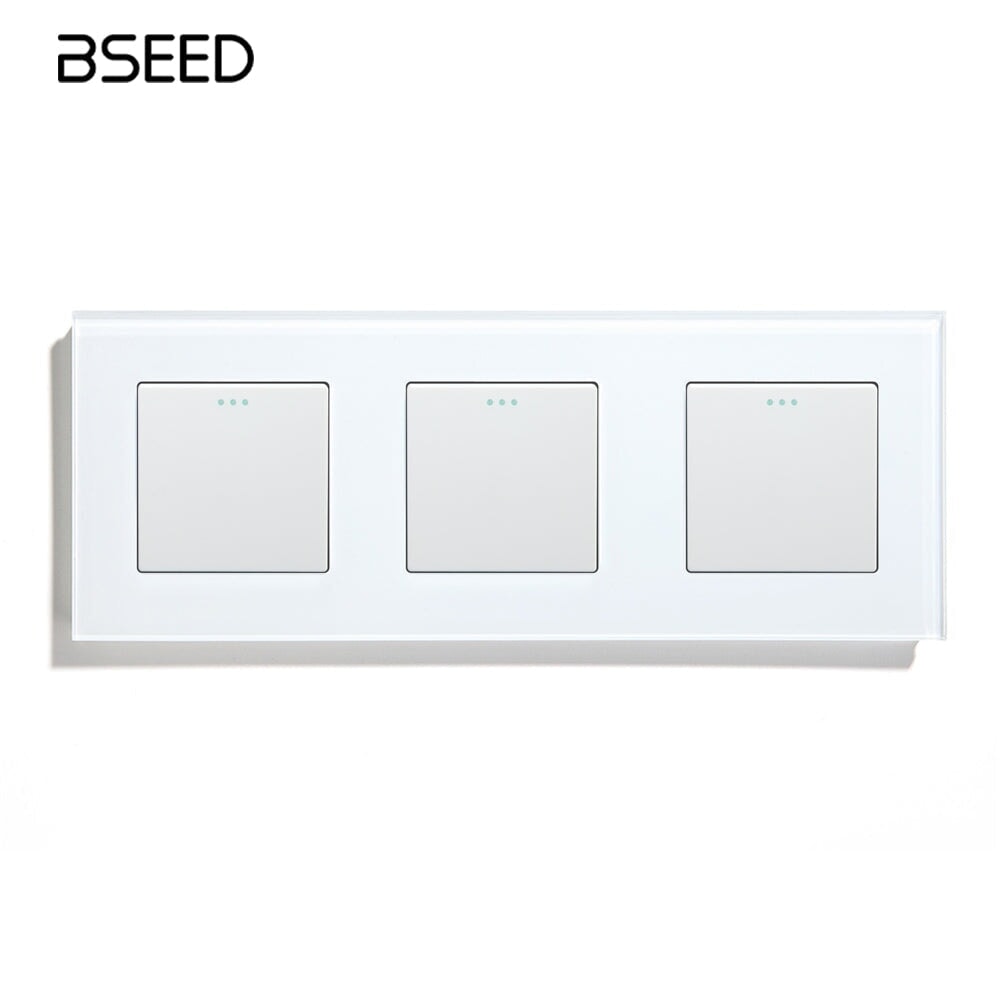 BSEED mechanikus kétutas nyomógombos villanykapcsoló, 228 mm-es üveg előlap