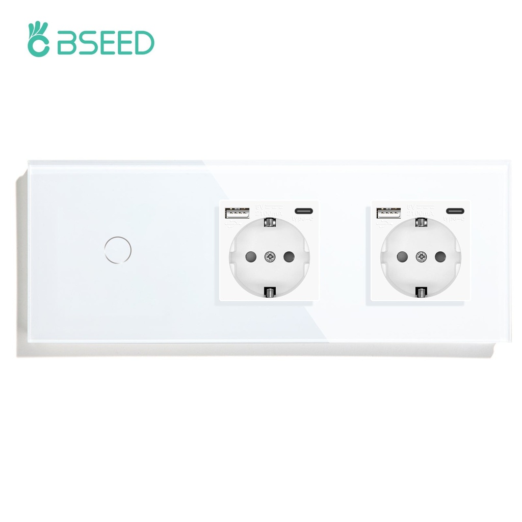BSEED érintős villanykapcsoló dupla EU konnektorral és USB-C csatlakozóval
