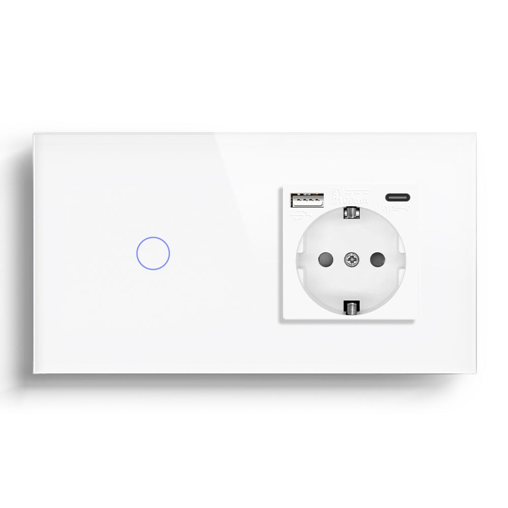 BSEED érintős villanykapcsoló EU konnektorral és USB-C töltővel, 157 mm
