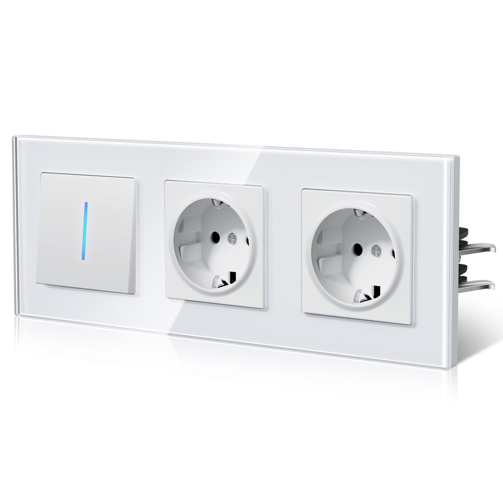 Bseed Echo Light Switch Glass Panel With Clamping technology with Double Europe Socket