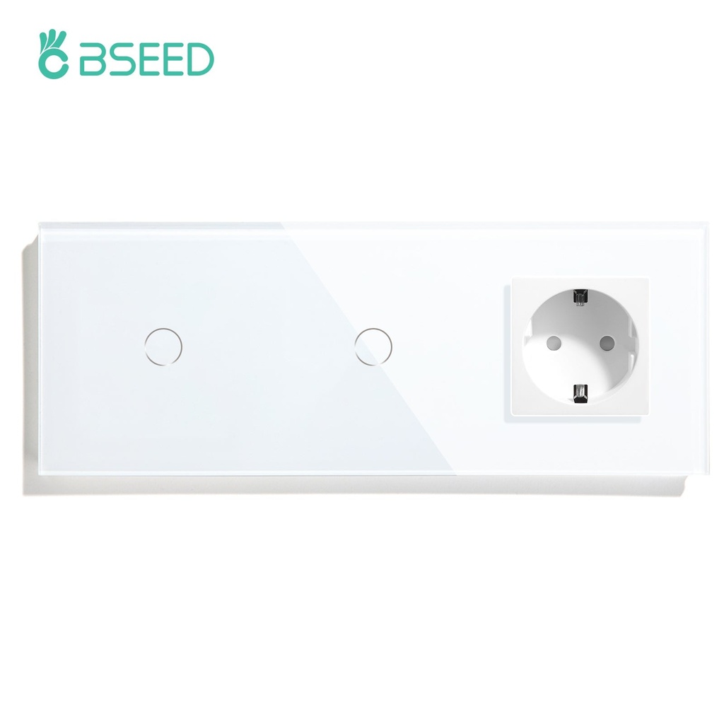 BSEED dupla érintős villanykapcsoló EU konnektorral, 228 mm-es üveg előlap