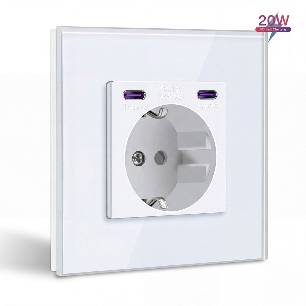 BSEED EU sockets with 20W Double Type-C Interface Outlet Wall Socket Plastic Panel
