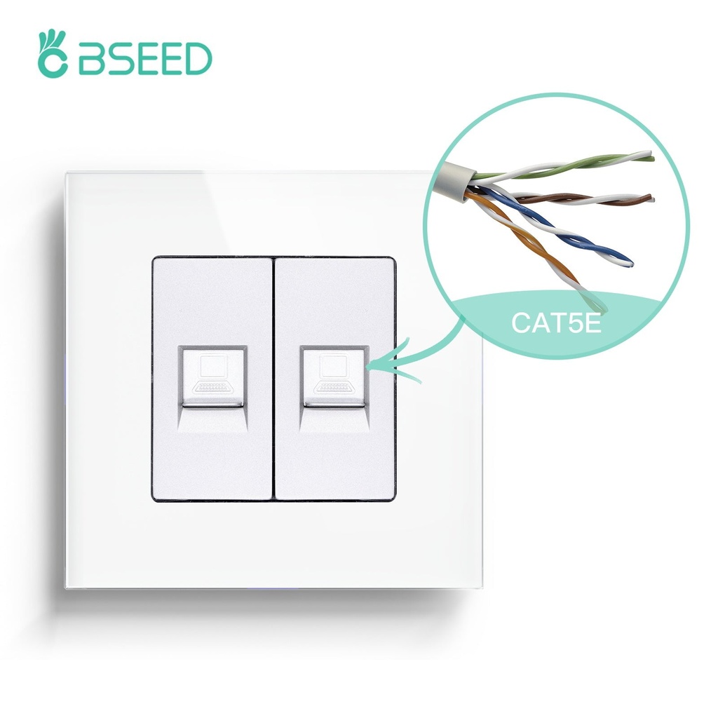 BSEED RJ45 Computer-Netzwerksteckdose (CAT5/CAT6), 86 mm Glasrahmen
