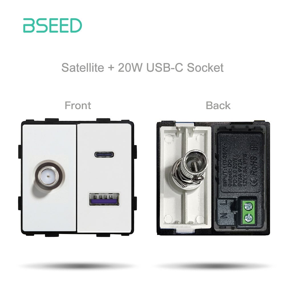 BSEED funkciómodulok (betétek): konnektor, USB-C, TV/SAT, adat- és kapcsolómodul