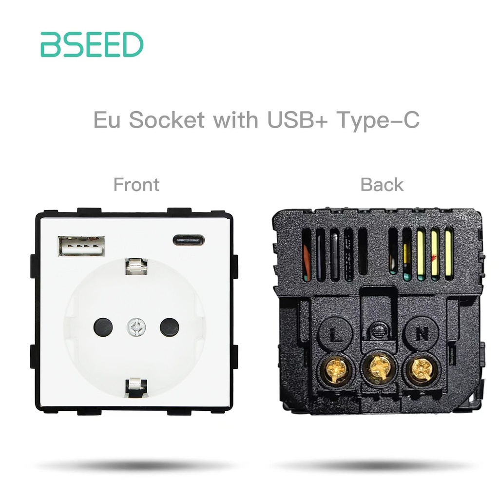 BSEED EU konnektor USB-C töltővel (2,1A vagy 20W), üveg előlap