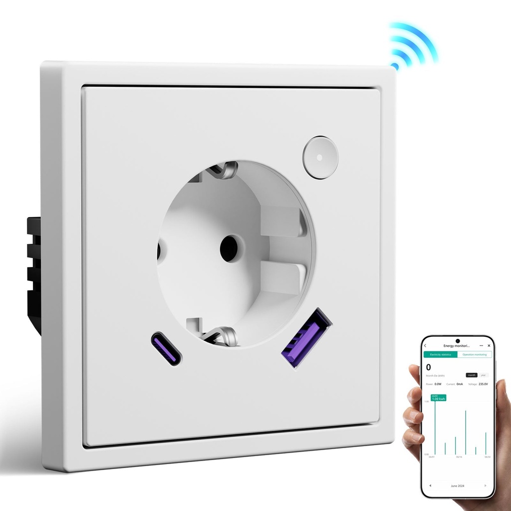 BSEED Grand Smart Wifi Socket With Energy Monitoring 20W USB-C Port Eu Socket Work with Alexa Google