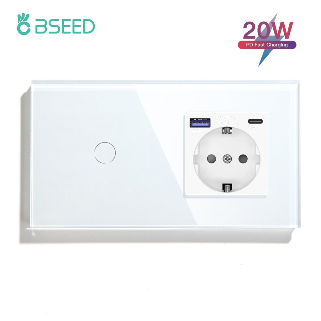 BSEED érintős villanykapcsoló EU konnektorral és 20W-os USB-C töltővel