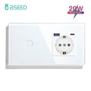 BSEED érintős villanykapcsoló EU konnektorral és 20W-os USB-C töltővel