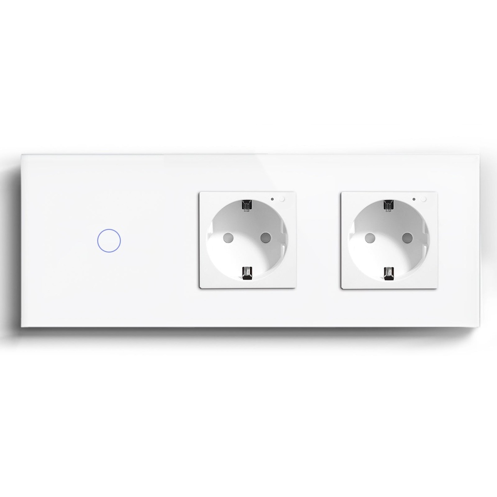 BSEED Wifi-s érintős villanykapcsoló dupla EU konnektorral, 228 mm-es üveg előlap