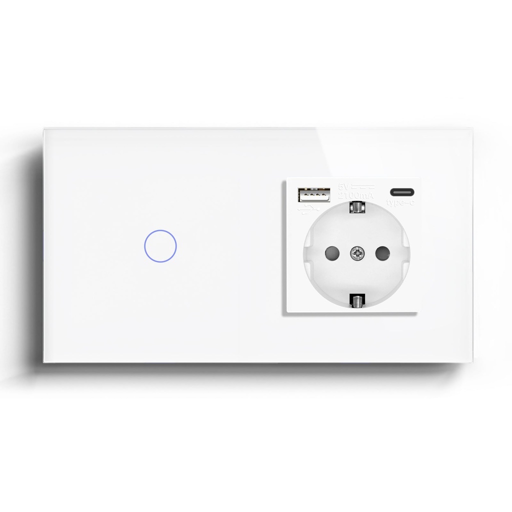 BSEED Wifi-s érintős villanykapcsoló EU konnektorral, USB-A és USB-C töltővel