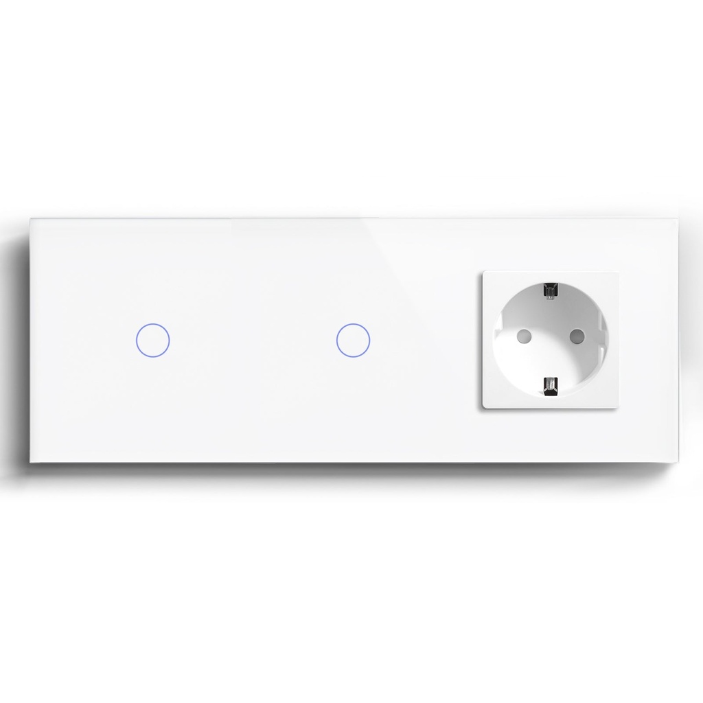 BSEED Wifi-s érintős dupla villanykapcsoló hagyományos EU konnektorral, 228 mm